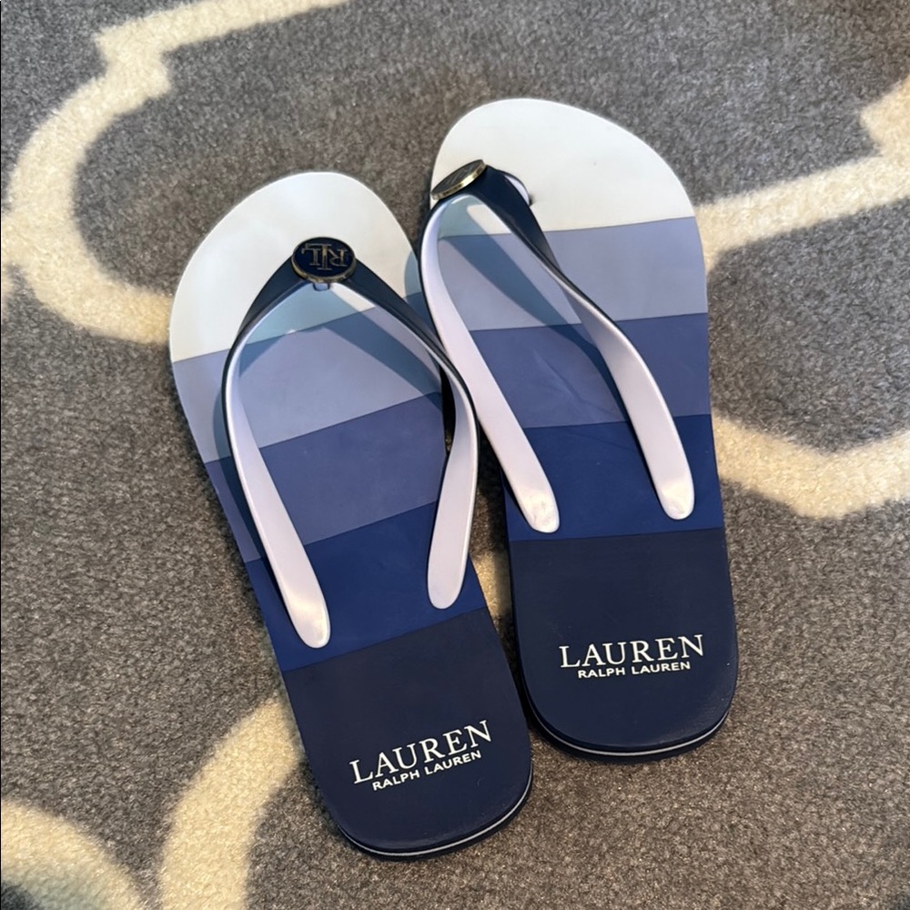 Lauren Ralph Lauren Navy and White Flip Flops - Picture 2 of 3
